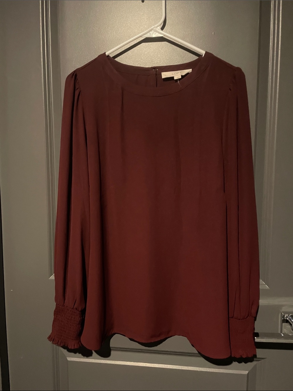 LOFT Maroon Long-Sleeve Smocked  BlouseNWOT